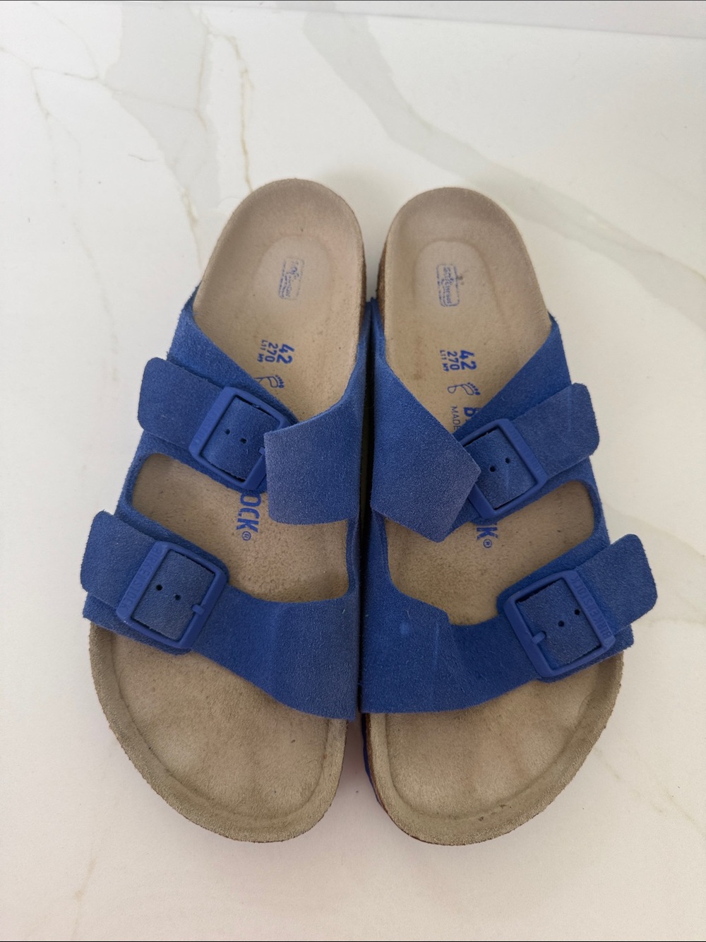 Birkenstock Arizona blue Suede Sandals soft food bed 11 42 R
